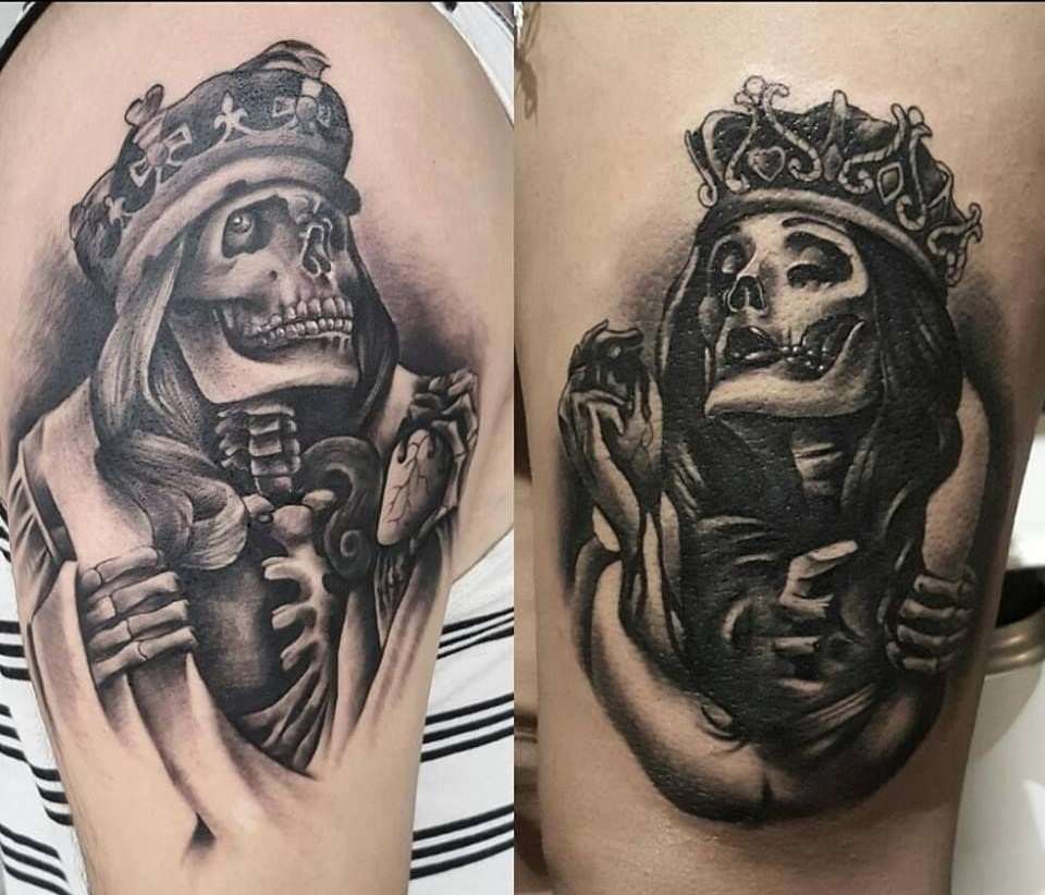 Tatuaje de calavera rey y reina