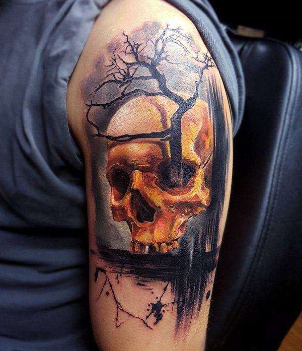 Tatuaje de calavera con árbol
