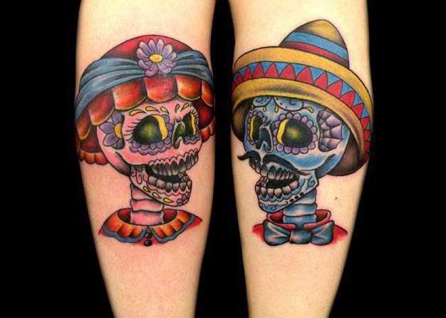 Tatuaje de calaveras mexicanas con sombrero