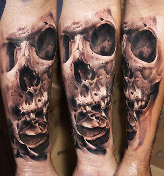 Tatuaje de calavera en brazo 3D