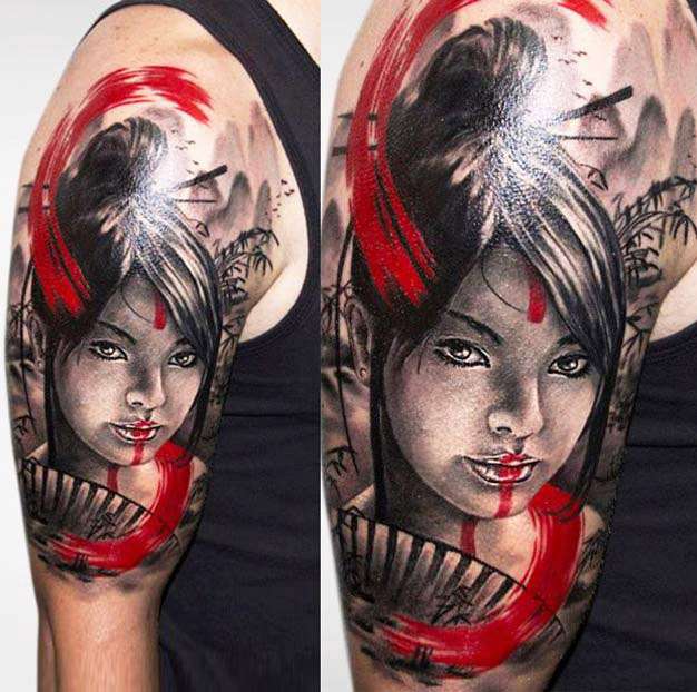 Tatuaje de geisha en brazo