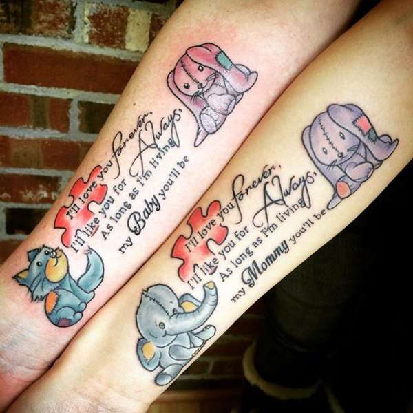 Tatuaje madre e hija frase larga y animales