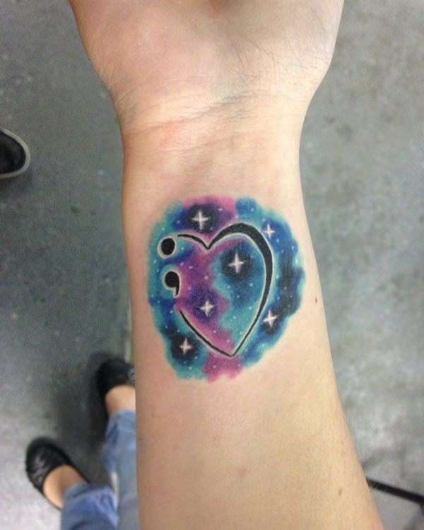  Tattoo semicolon heart night