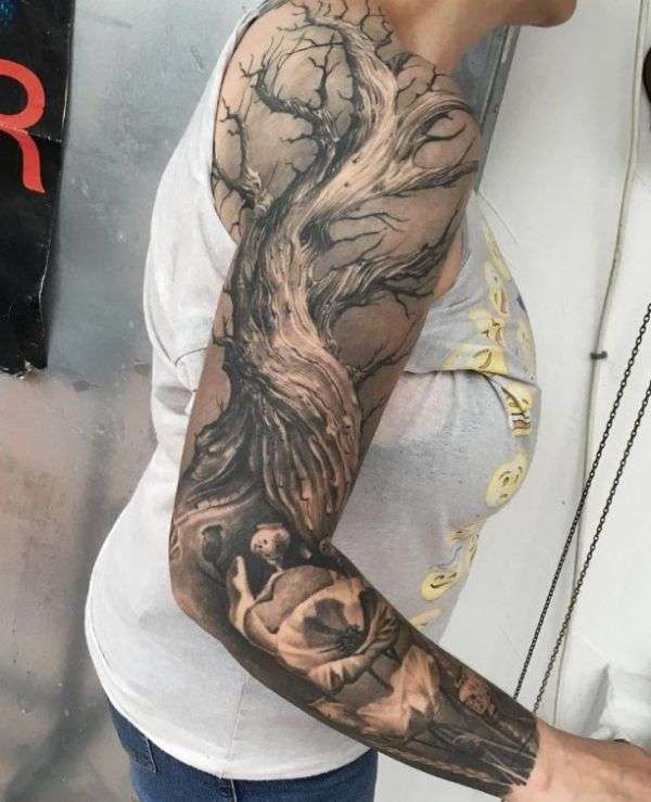 Tatuaje de árbol seco - manga completa