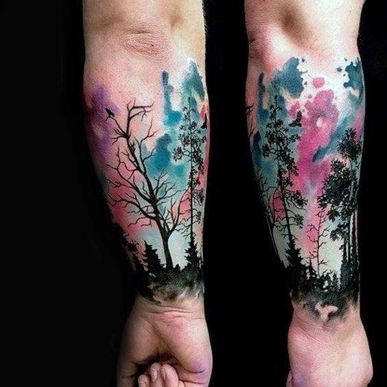 Tatuaje de árbol con colores de fondo