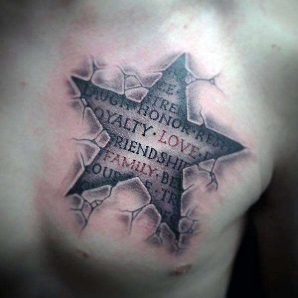 Tatuaje de estrella con inscripción