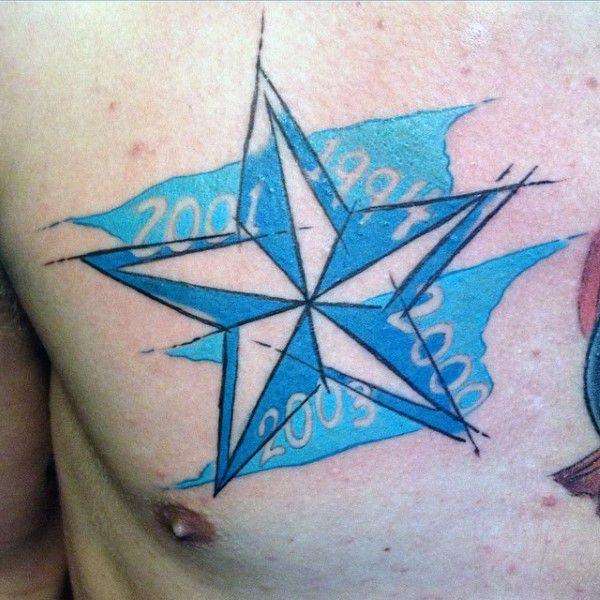 Tatuaje de estrella náutica en azul