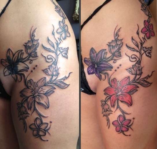 Tatuaje en el muslo - flores