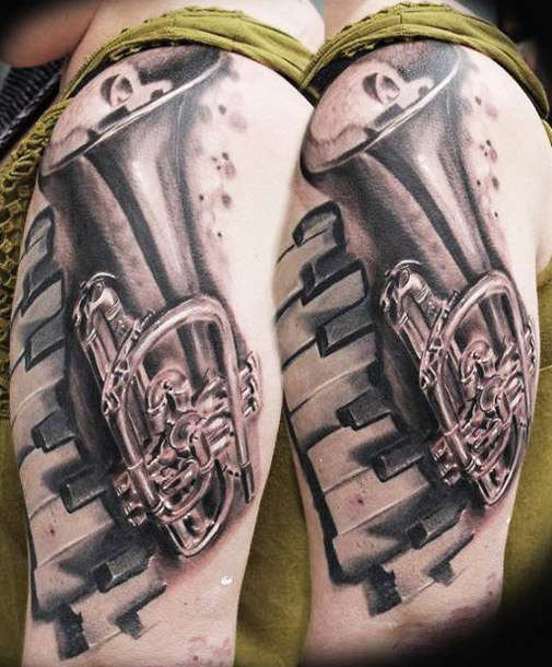 Tatuajes de música: teclado y trompeta