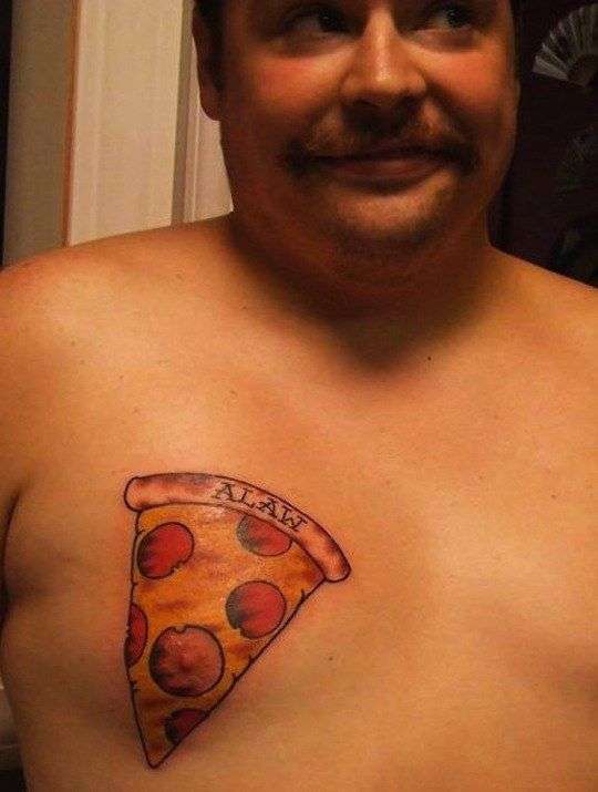 Funny tattoos: portion of pizza