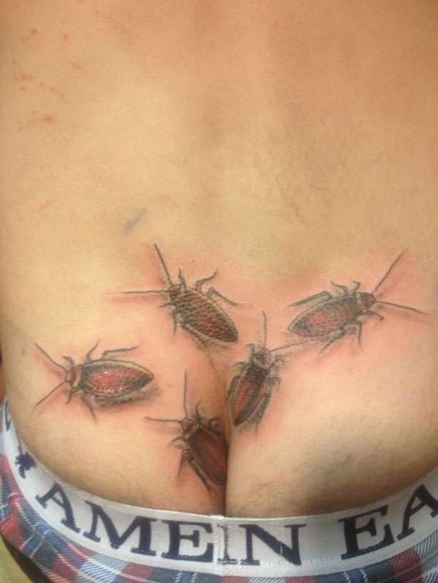 Funny tattoos on the butt: cockroaches