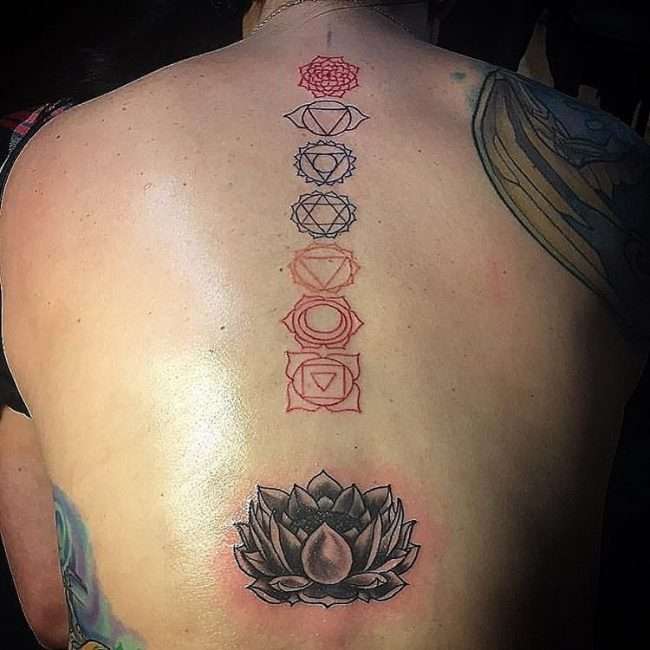 Tatuaje en la columna vertebral: chakras