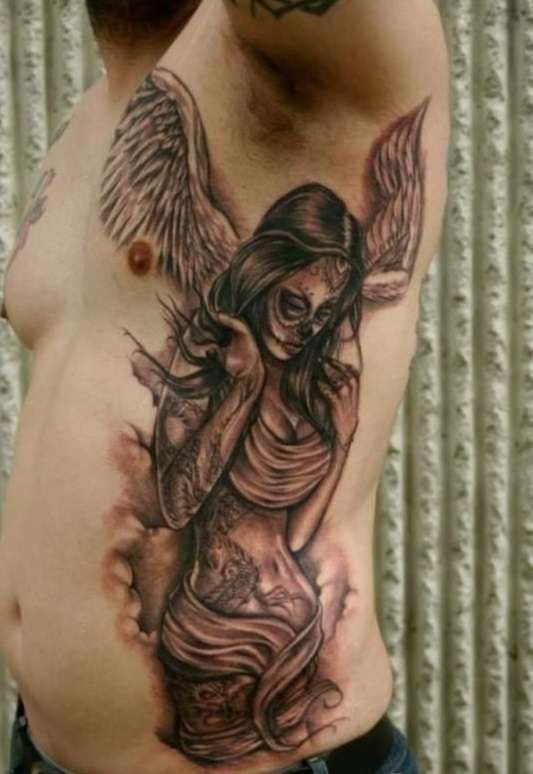 Tatuaje de ángel mujer calavera mexicana