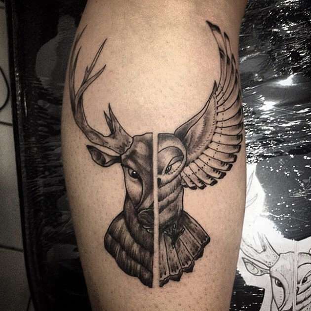 Tatuaje de Harry Potter - lechuza y ciervo