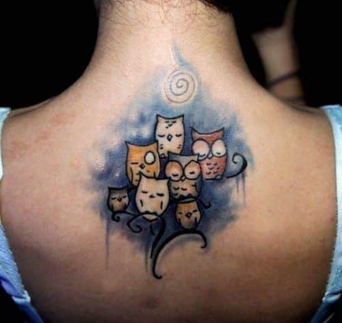 Tatuaje familia de búhos