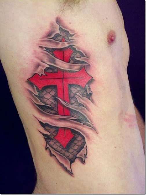 Tatuaje de cruz en color rojo