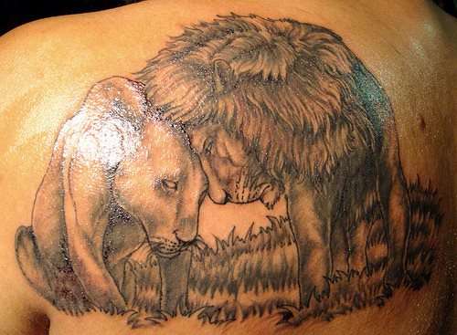 Tatuaje de león y leona