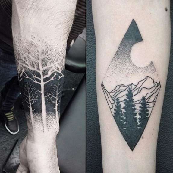 Tatuaje de bosque - puntillismo