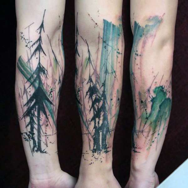 Tatuaje de bosque - acuarela en tonos de verde