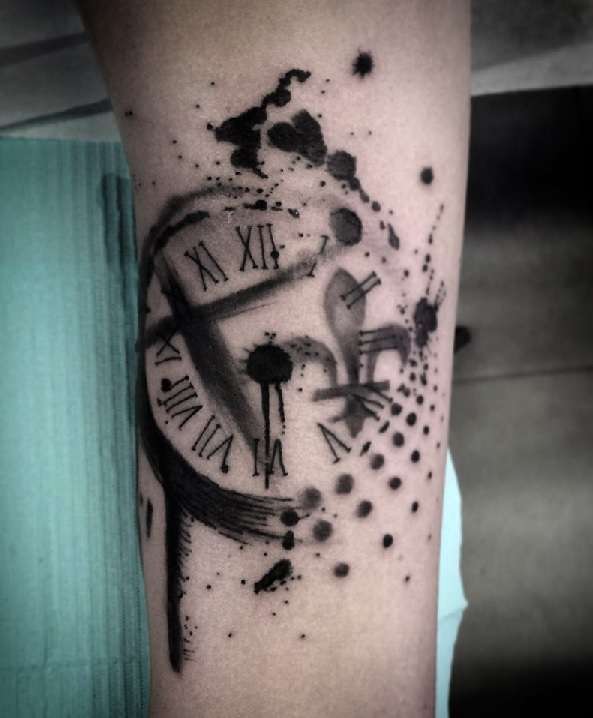 Tatuaje de reloj Trash Polka en negro
