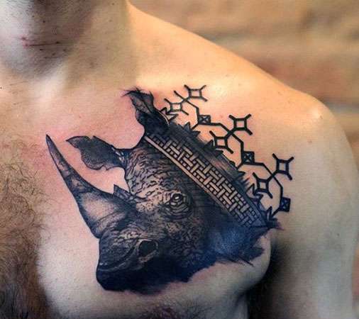 Tatuajes de animales: rinoceronte con corona