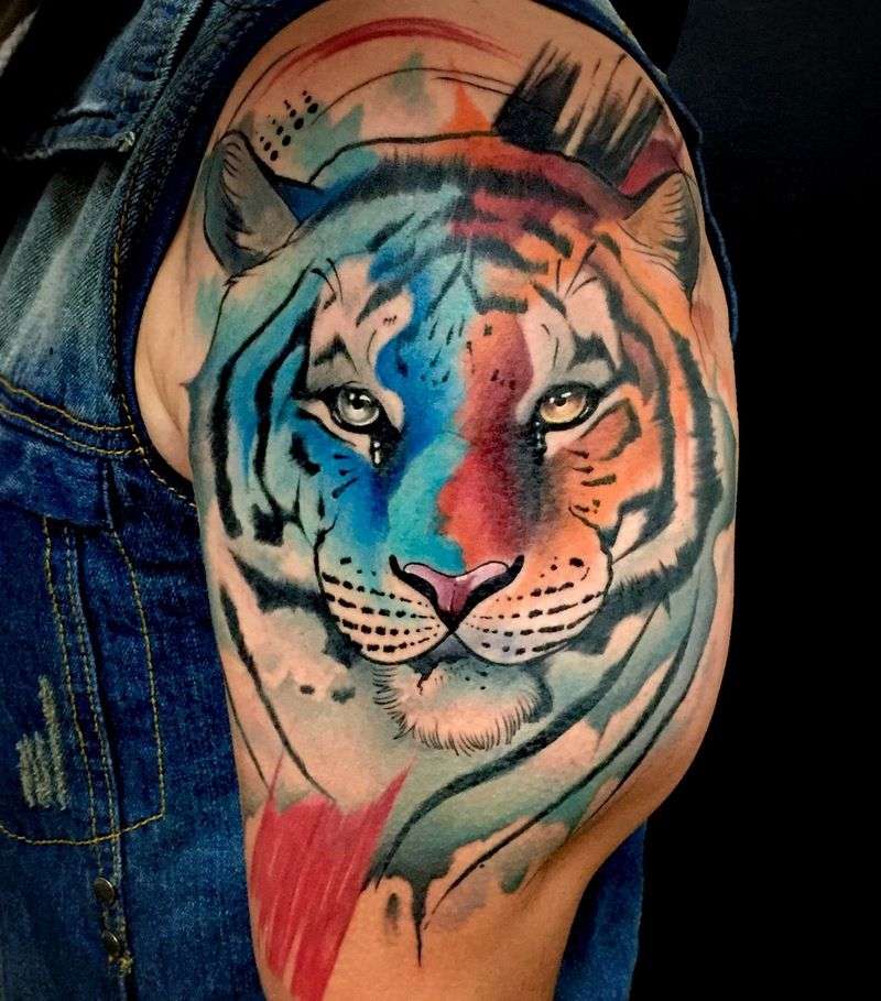 Tatuaje de tigre acuarela