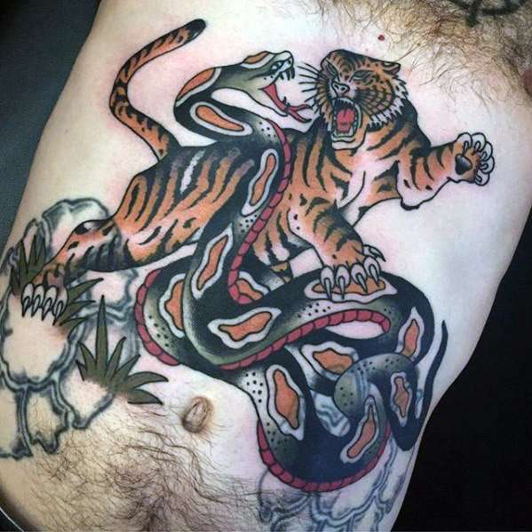 Tatuajes de animales: tigre y serpiente