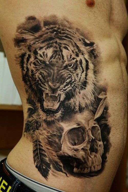 Tatuaje de tigre y calavera
