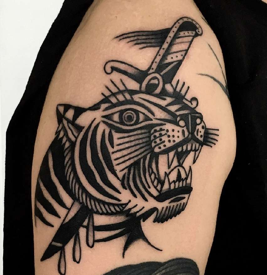 Tatuaje de tigre old school