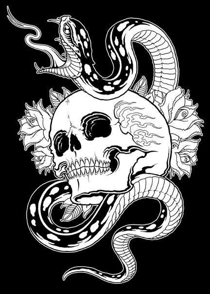 Dibujos de tatuajes: calavera y serpiente