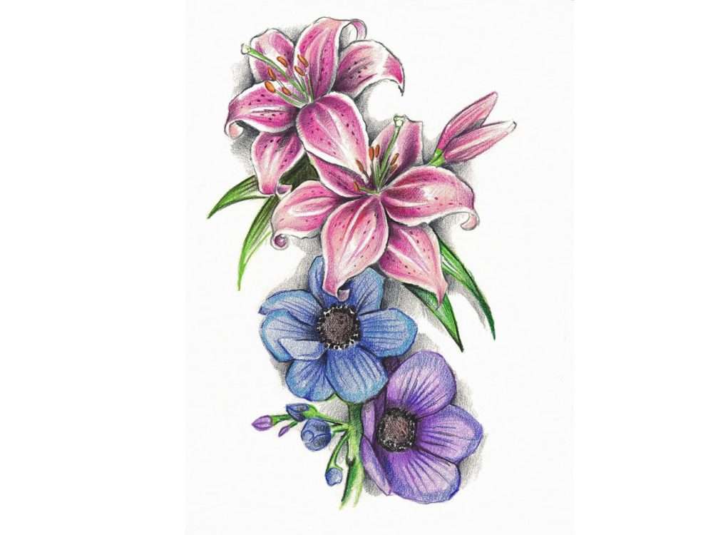 Dibujos de tatuajes: flores en colores